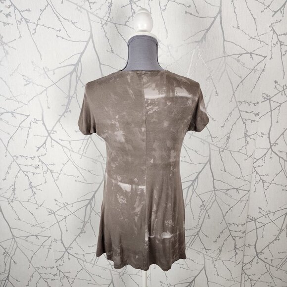 Ronen Chen Beige Washed Stretch Knit Pleated Drape Front Tunic - Picture 4 of 7